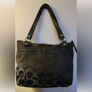 COACH POPPY BLACK LUREX GLAM JACQUARD LEATHER TOTE BAG 18979